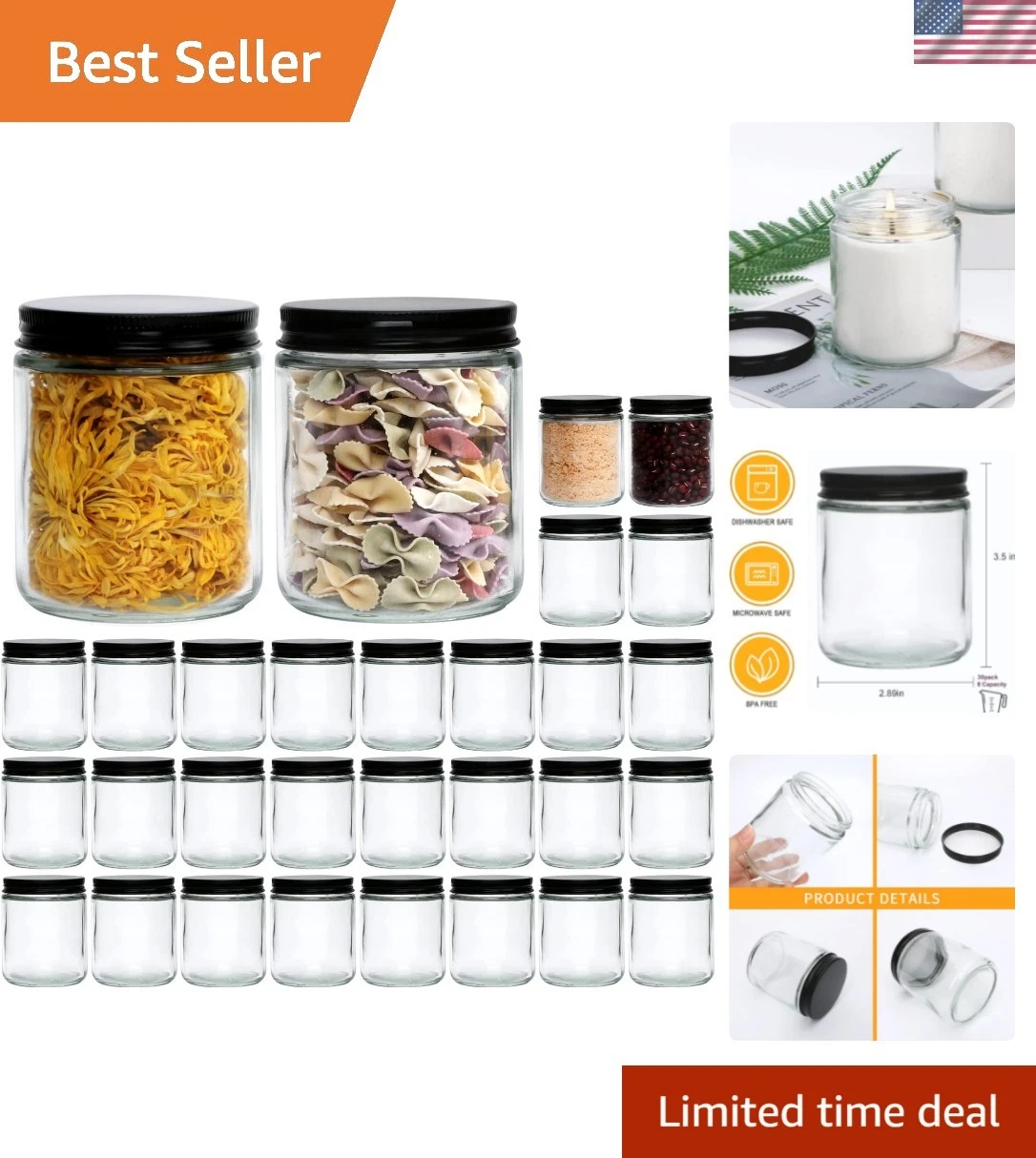 Versatile 8 OZ Clear Glass Jars with Airtight Lids – 30 Pack for Home and Gifts