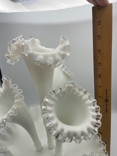 Fenton Large White Milk Glass Silver Crest Four Horn Epergne - Picture 7 of 8
