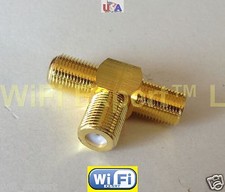 GOLD F Female to 2 two F Female Jack Triple T in series RF adapter connector 3 F