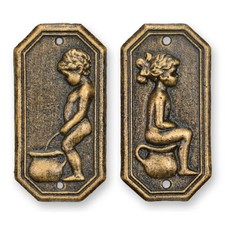 9932195 Cast Iron Rustic Pair Wall Signs Toilet Brown 7X17Cm