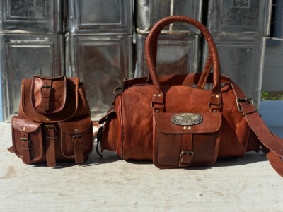 13'' Leather Bag Travel Vintage Women's Gym Luggage Duffel Weekend Free Backpack