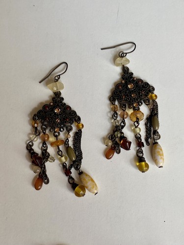 Lot Of 6 Pair Earrings Vintage Jewelry Dangle Post Hoop Bead Sequin Metal - Picture 2 of 7