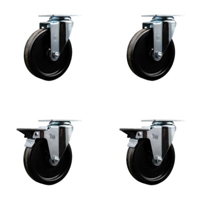5 Inch Phenolic Wheel Swivel Top Plate Caster Set with 2 Posi Brakes SCC