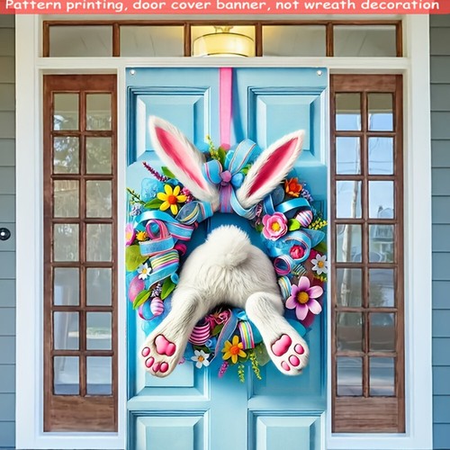Easter Celebration Bunny Door Banner Door Curtains - Non 3D Wreaths - Picture 6 of 8