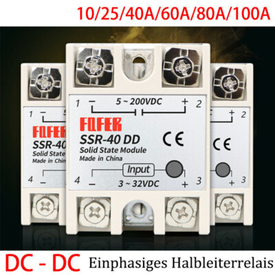 10/25/40/60/80/100A Einzelphase Halbleiterrelais Modul SSR DC 3-32V zu DC 5-200V