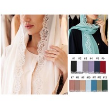 Women's Lace Scarf Chiffon Hijab Embroidered Head Scarves Muslim Shawls Wraps
