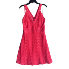 Collective Concepts Womens large coral lace crochet crisscross mini dress, sz L