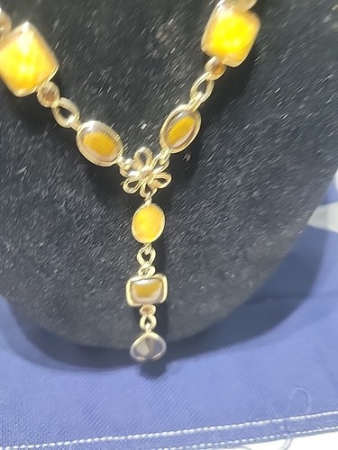 Vintage Yellow & Citrine Colored Glass Cabochen Link Necklace - Picture 5 of 7
