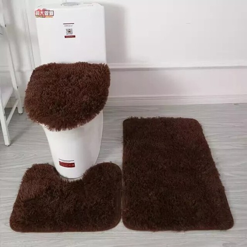 3-Piece Solid Bathroom Bath Mat Contour Rug Set with Toilet Lid Cover - Picture 21 of 23