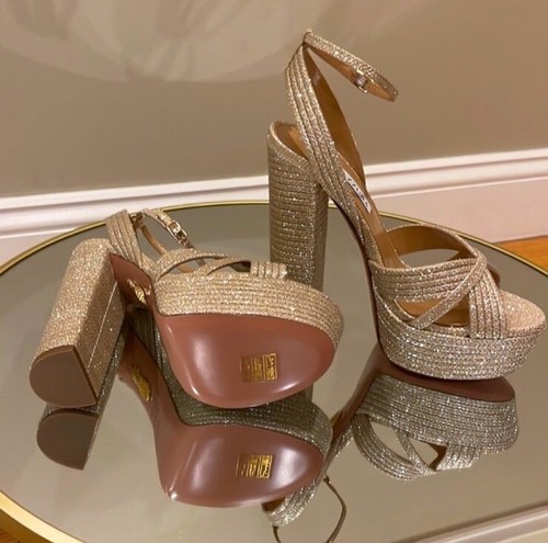 Aquazzura Sundance 140 Glitter Platform Heeled Sandals Size 38 - Picture 5 of 19