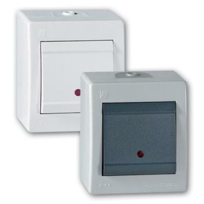 Ein/Aus Aufputz Schalter mit Glimmlampe 10AX/250V~ / IP 44 grau anthrazit / weiß
