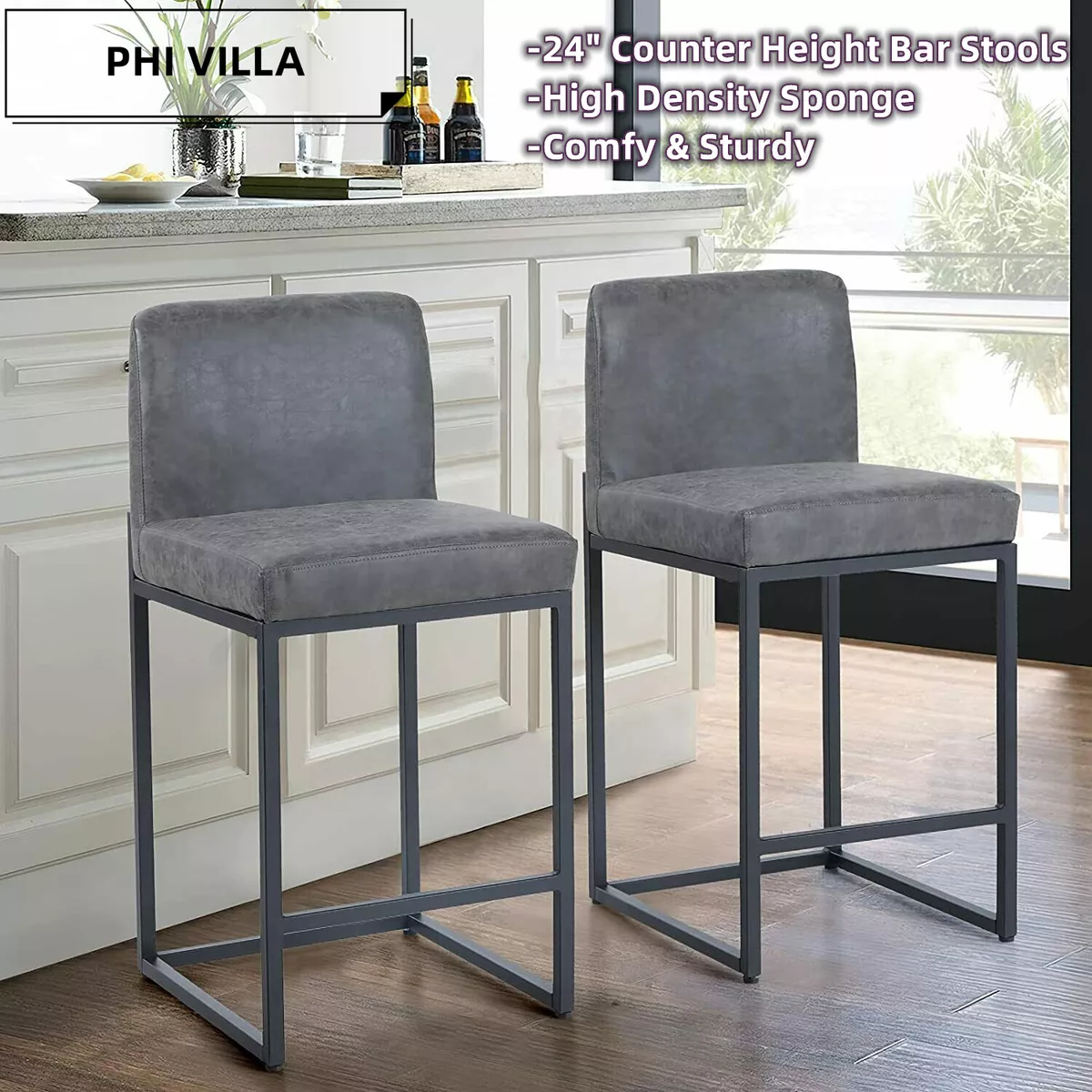 PHI VILLA 24 Bar Stools Counter Height Bar Chairs Upholstered