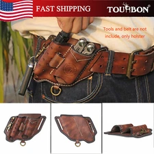 TOURBON Leather 4-in-1 Tool Belt Holster EDC Multitool Flashlight Sheath Utility