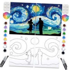 2 Pack Paint and Sip Canvas Painting Kit Pre Drawn Canvas for Date starry Night