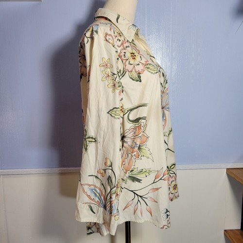 Lauren Ralph Lauren Extra Large Light Cream Floral 3/4 Sleeve Button Up Blouse - Picture 4 of 9