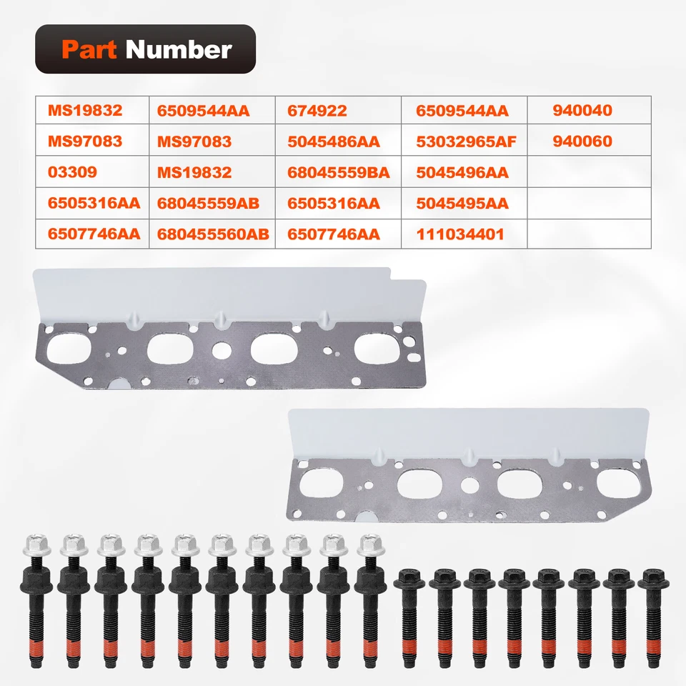 5.7 Exhaust Manifold Gasket Kit w/Bolt Nuts for 2009-2020 Dodge Ram Jeep 5.7L V8 - Image 3 of 4