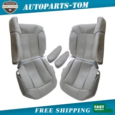 2000-02 For GMC Sierra Both Side Leather Seat Cover & Armrest Cover Pewter Gray