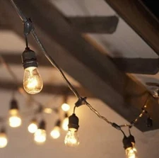 15 Suspended Socket Indoor/Outdoor String Light Set 48FT No Bulbs Included Blk.