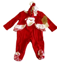 Baby Essentials Christmas 2 Piece Santa Set, 3 Months, Coverall & Headband, New