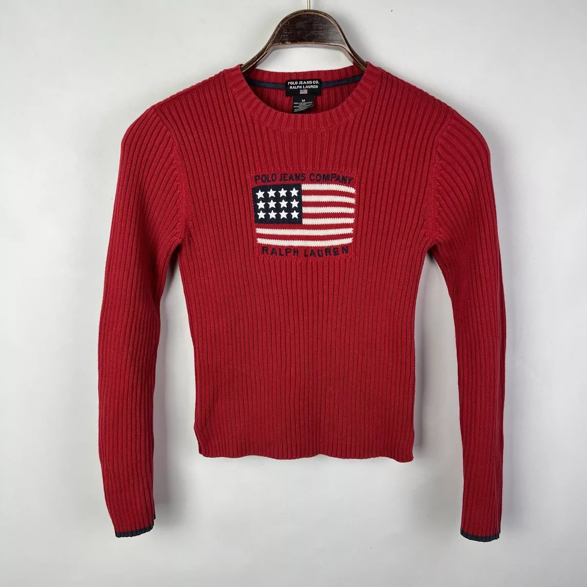 Vintage Polo Ralph Lauren American Flag Logo Red Sweater Women's M Md Hong  Kong