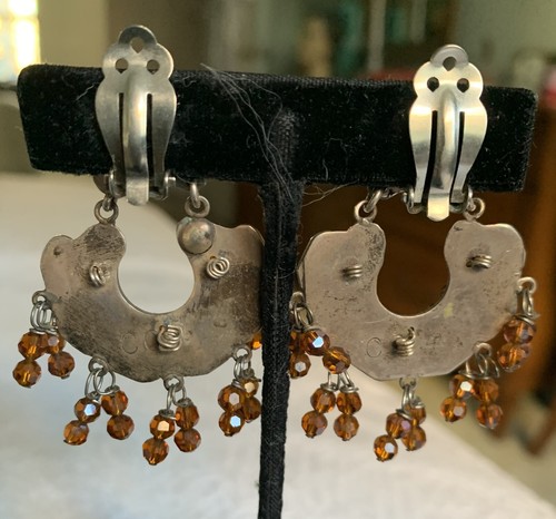 VINTAGE CONSUELO CAMPOS STERLING, TOPAZ CHANDELIER CLIP-ON EARRINGS - Picture 11 of 12