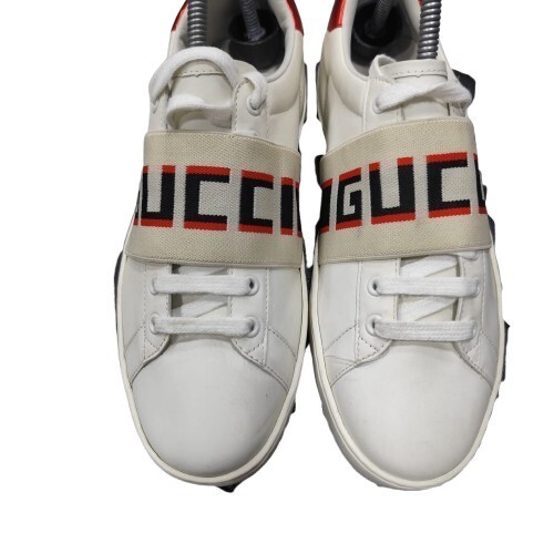 Gucci White New Ace Elastic Band Leather Flat Low Top Lace Sneakers Size 44 EU - Picture 10 of 13
