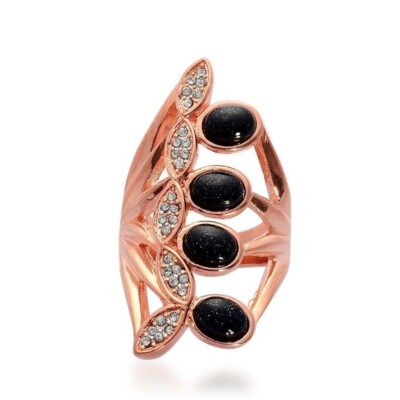  Austrian Crystal Goldstone ION Plated Stainless Steel Ring size 10