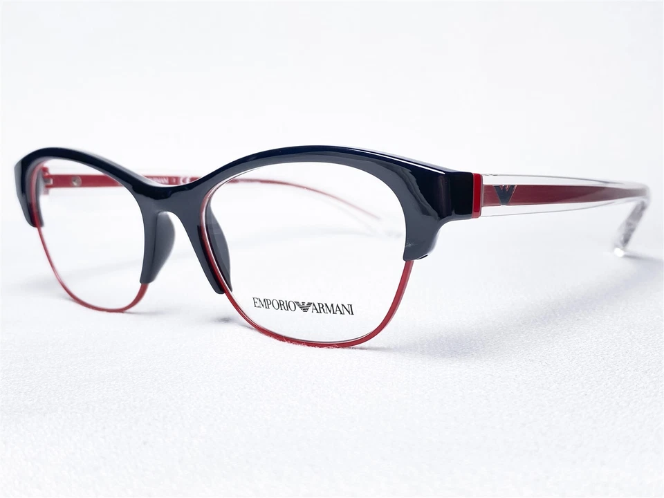 NUEVO Emporio Armani EA3107 5017 Mujer Negro/Rojo Gato Anteojos Monturas 52/17 Foto 2 de 4