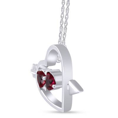 Heart & Arrow Pendant Necklace 18 Chain Dual Simulated Ruby