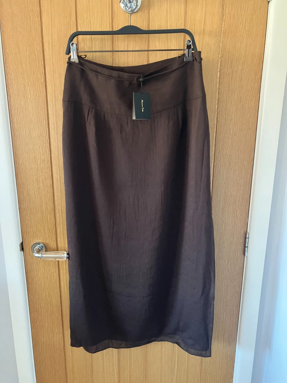 BNWT Massimo Dutti Brown Long Linen Skirt with Drawstring Size L