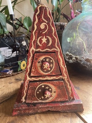 Vintage Himmlische Sonne Mond Holz Pyramide Schubladen Handbemalt Kommode Whimsigoth 