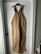 CARHARTT OVERALLS PANTS SIZE 40" BY 32"BROWN CANVAS WORK DOUBLE KNEE DISTRESSED