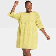 Target X Who What Wear Yellow Sprinkles Babydoll Dress Long Sleeve Size 1X