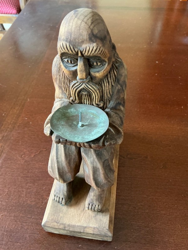 Wooden Buddha/Old Man TeaLight Candle Holder Statue 8” x 6” x  3”, Lithuania