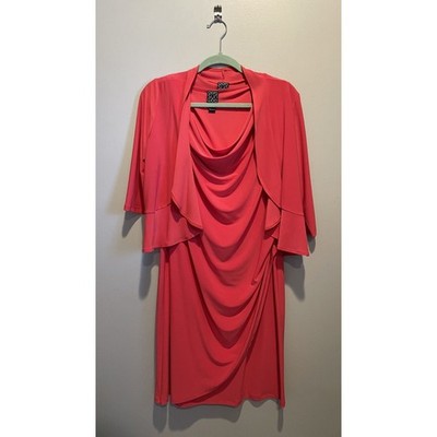 Clara Sun Woo Women's Large SET coral Dress And Cardigan Flounce Wrap Cowl USA