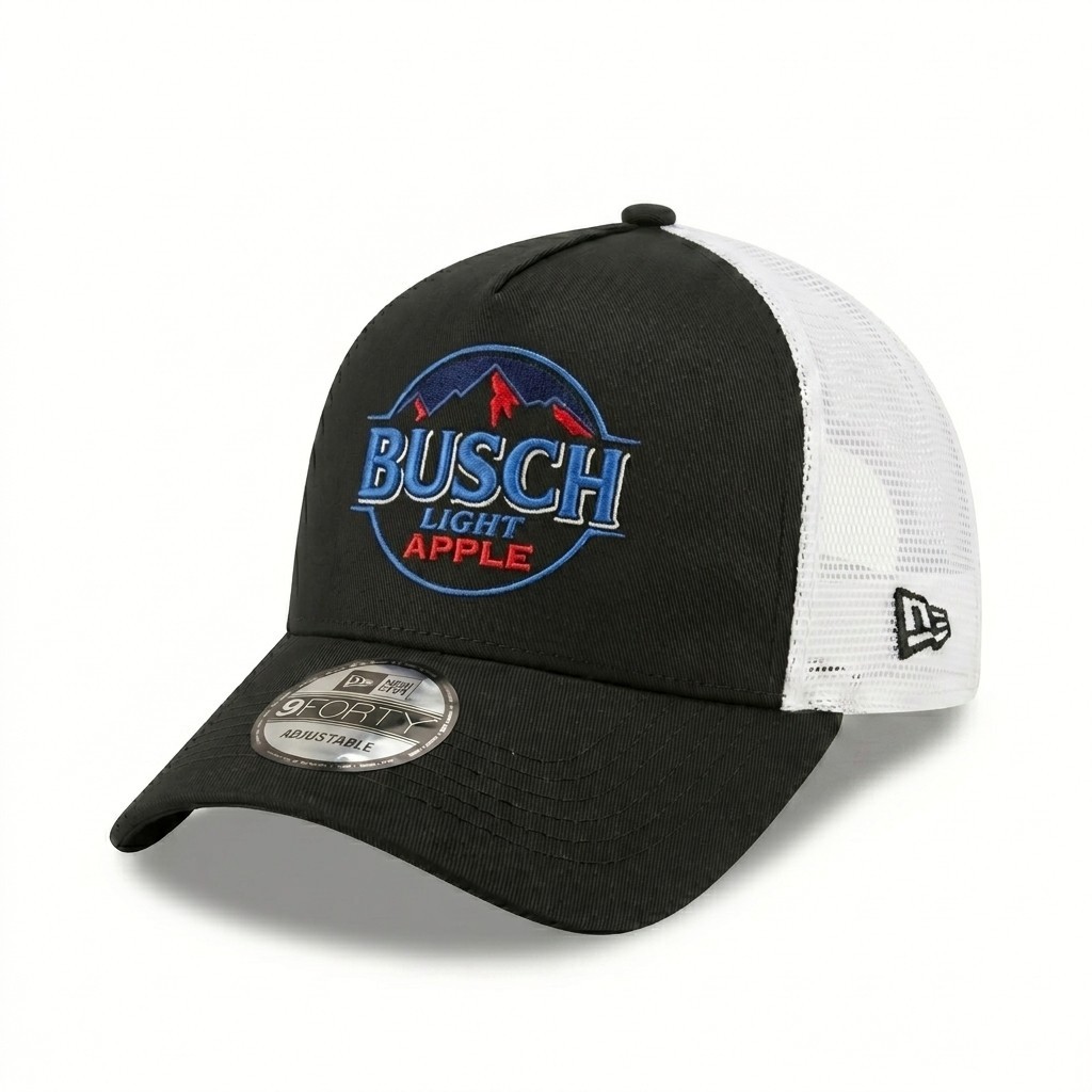 Busch Light Apple Embroidered Trucker Hat 9FORTY A-Frame Cap