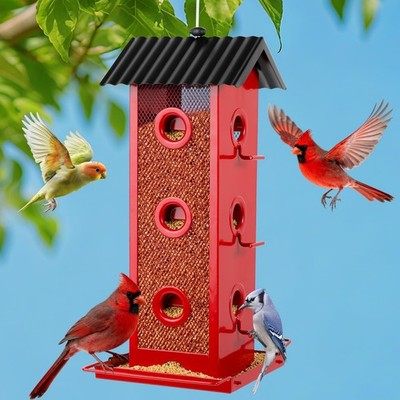 All Metal Bird Feeder for Outdoors Hanging | 14-Port Multi-Bird Viewing | Rus...