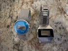 2 Vintage Timex SSQ Digital Watch Silver Tone + Woman Blue Ssq Timex Untested