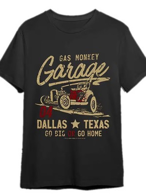 Men's Gas Monkey Garage Dallas Texas T-Shirt - Vintage Hot Rod Car & 'GO BIG OR