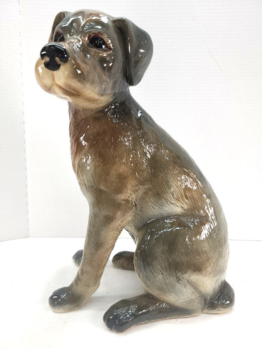 Vintage Large Ceramic Dog Handpainted 13.75"x10" Glossy Glazed Finish