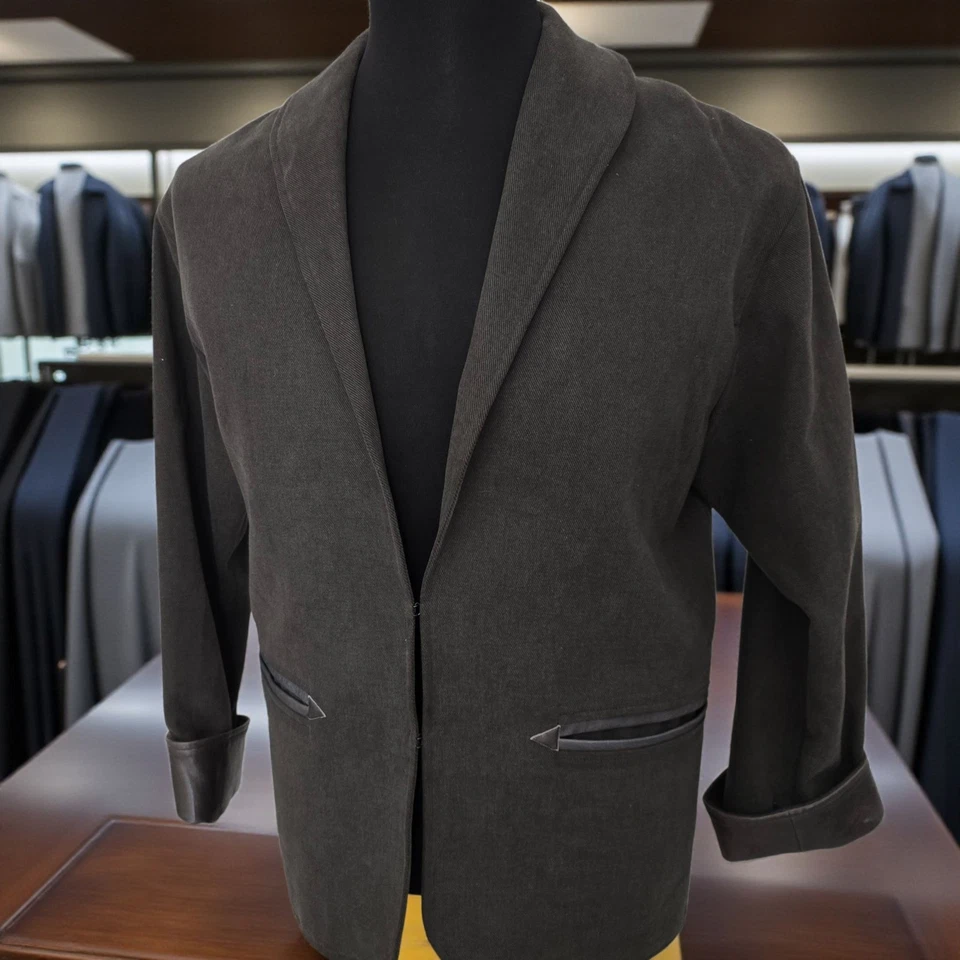 Givenchy Paris Jacket 36 Made In France Cotton Leather Trim Shawl Collar Recent - Image 3 of 4