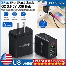 2Pcs 3Port Fast Quick QC 3.0 5V USB Hub Wall Charger Power Charge Plug Adapter