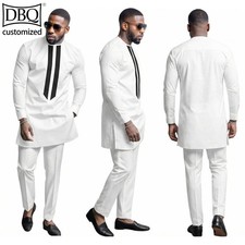 African Men's Formal Clothes Shirt and Pant 2 Piece Suit Traditional Long Sleeve