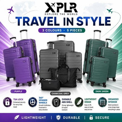 XPLR 5-teiliges Kofferset ABS Hartschalentaschen mit TSA-Schloss Koffer - 3 Farben