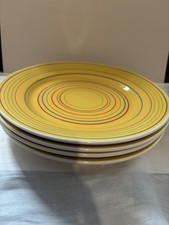 4x Whittard Of Chelsea Handpainted Yellow Stripe Dinner Plates Retro Tableware