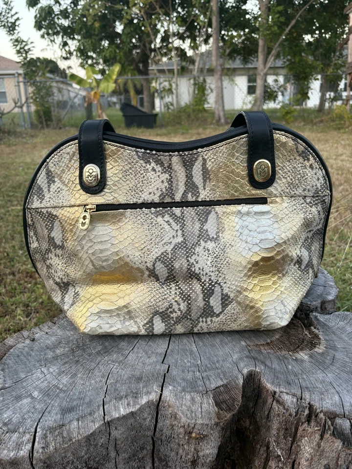 Cartera/Tote Marino Orlandi Grande 2 Asas Serpiente Repujado Multicolor Metálico Foto 3 de 4