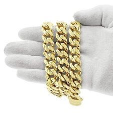 Real 10k Yellow Gold Miami Cuban Link 14mm Chain Mens Necklace