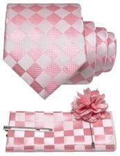Mens Plaid Tie Set with Lapel Pin Tie Clip Pocket Square and Necktie Accessory