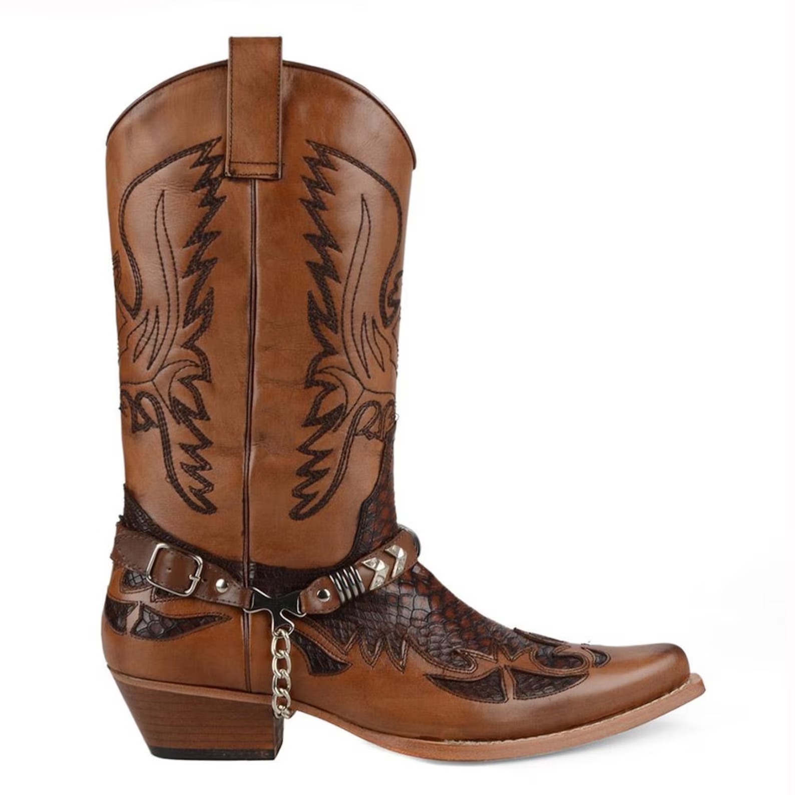 SAOLA FootCourt Stivali da cowboy lunghi in vera pelle marrone suola in pelle di polpaccio metà