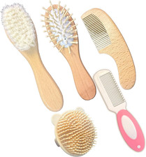 5PCS Baby Brush and Comb Set, Baby Hair Brush with Soft Goat Bristles, Cradle Ca